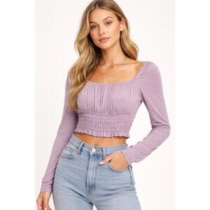 Urban Outfitters Cottagecore Smocked Crop Top Purple Long Sleeve Romantic M